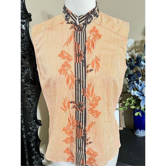St. John Sport Striped Sleeveless Button Up Blouse Size Petite - Picture 1 of 4